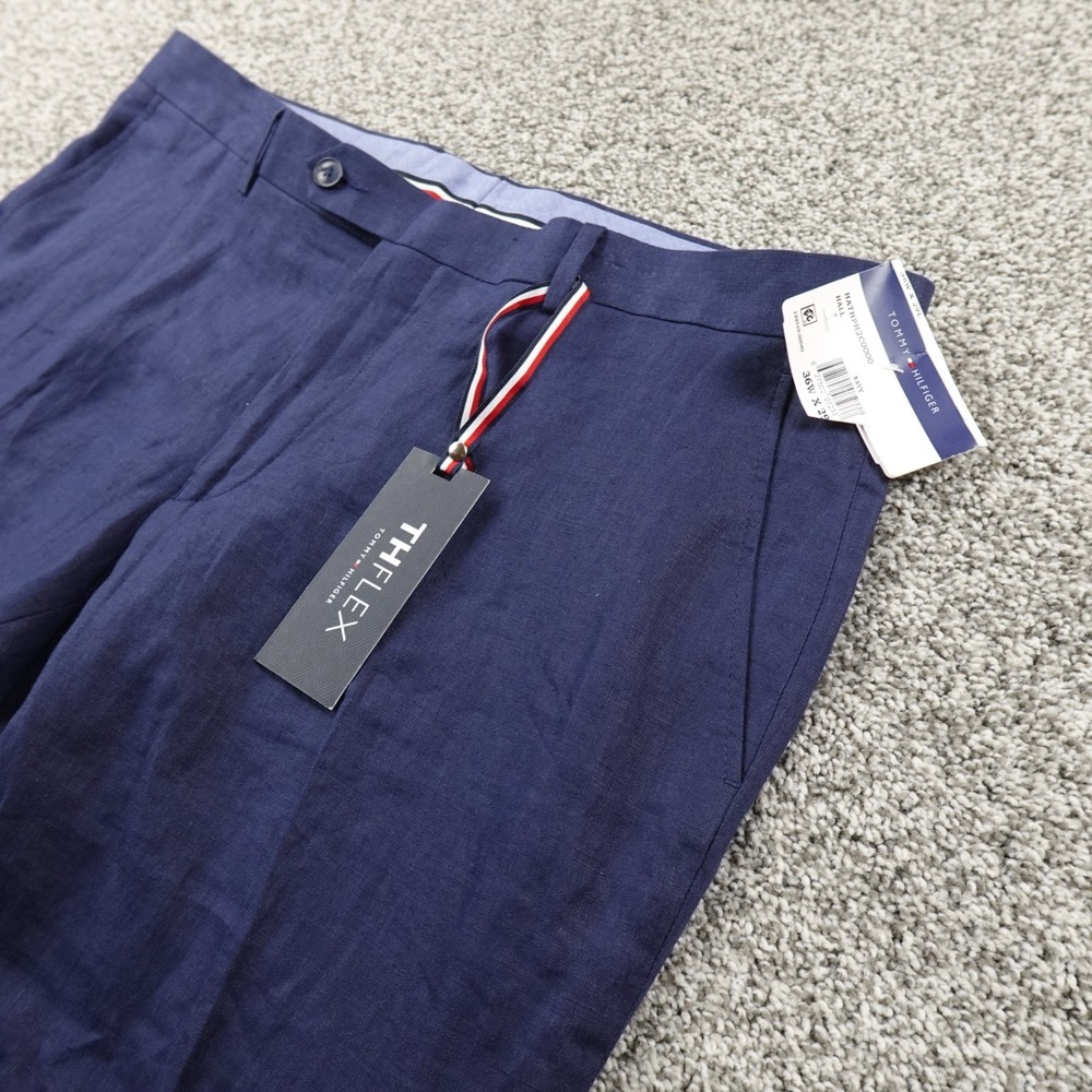 NEW Tommy Hilfiger Pants Mens 36X29 Blue Linen Chino Trouser Dress Slacks Office